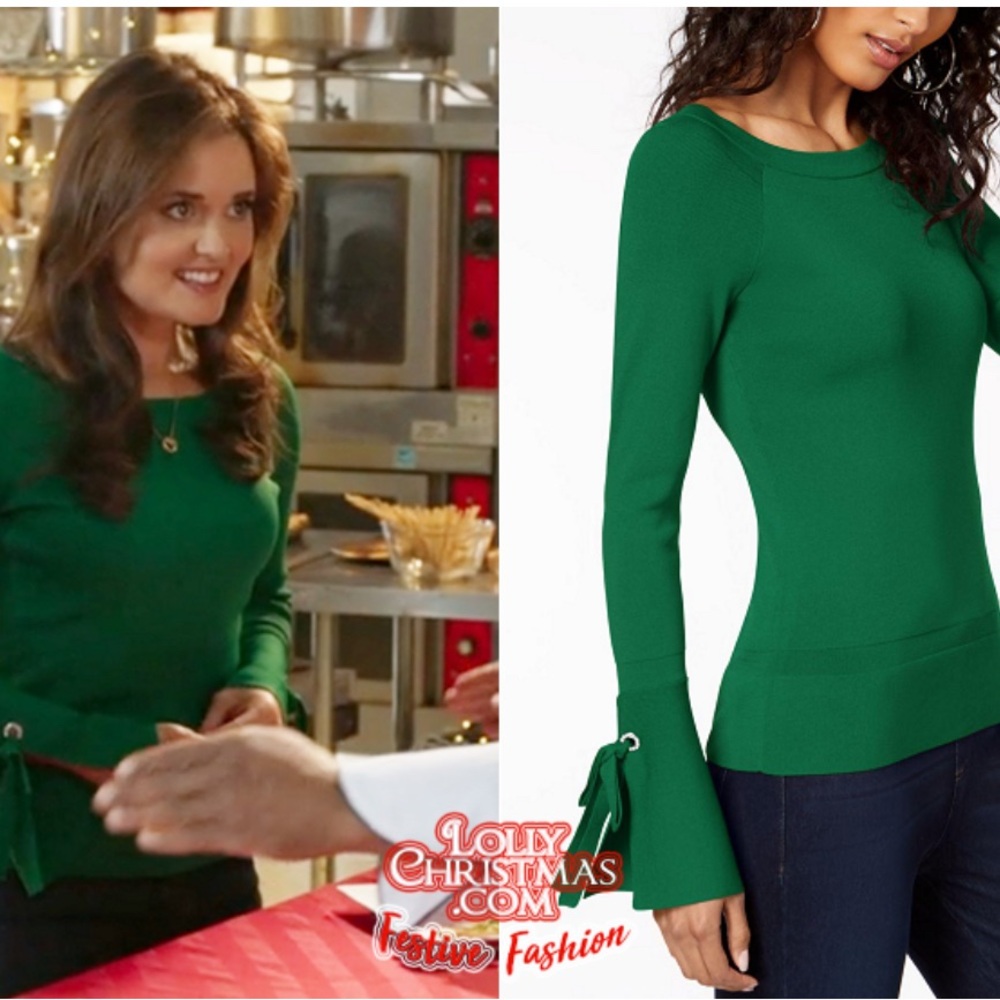 INC International Concepts INC Boat-Neck Tie-Sleeve Sweater Kelly Emerald  Green